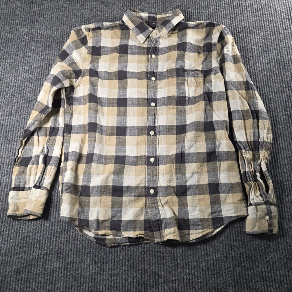 American Eagle Super Soft Plaid Flannel Shirt Mens Medium Tan Black Button Down